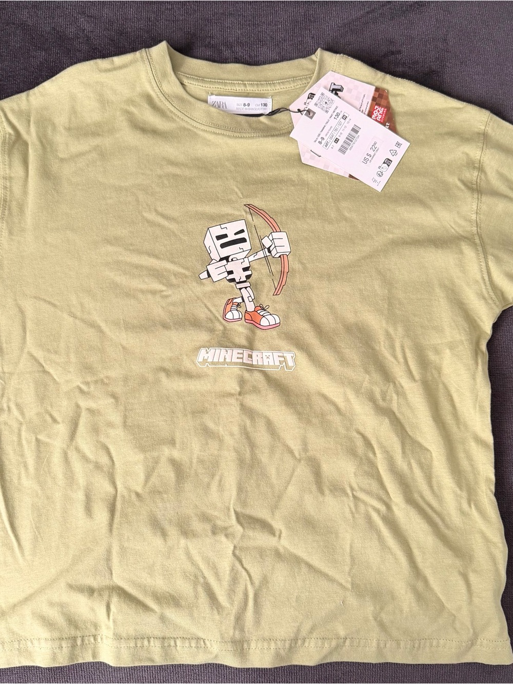Zara Kids Minecraft Skeleton Archer Tee - Light Olive Green